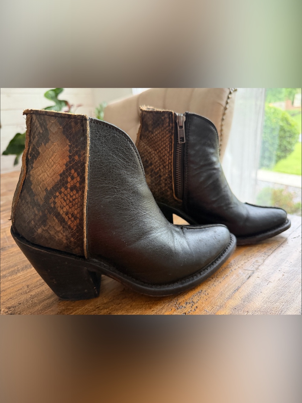 Liberty Black Brown snake print Ankle Boots with Textured Side Panel